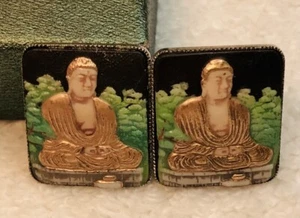 SELTEN signierter Toshikane Japan Vintage Sterlingsilber Porzellan Buddha Ring + Pin - Bild 1 von 8