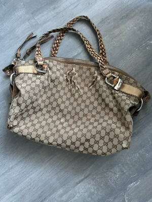 GG бамбука кожаная сумка холст наплечная сумка 232959 бежевый - Изображение 1 из 4
