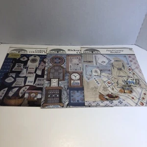 3 Hickory Hollow Cross Stitch Pattern Books Lot Assorted Kitchen Clocks Linen - Picture 1 of 6