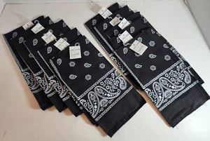 10 Pack Black Bandanas 100% Cotton NWT 22x22 inch Brand New - Picture 1 of 7