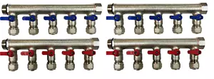 10 collettori idraulici ad anello 3/4"" bagagliaio e valvole a sfera PEX 1/2"" maniglie rosse e blu - Foto 1 di 11