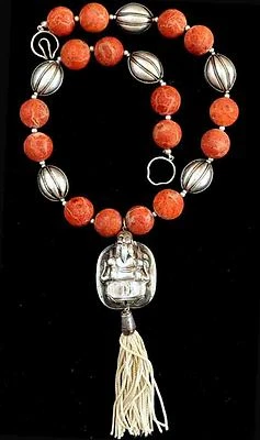 Antique Chinese Sterling Silver and Sponge Coral Beads Necklace "SIGNED" - Image 1 of 4