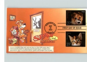 DAVE BENNETT cachet, DOG & CAT Stamps, SPAY & NEUTER Cartoon First Day of Issue - Picture 1 of 1