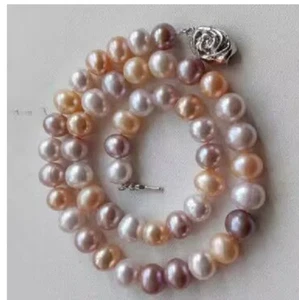 gorgeous  natural AAA9-10mm south sea  multicolor pearl necklace 17.5inch 925s - Picture 1 of 3