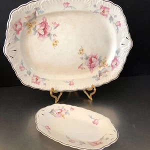 Taylor Smith Taylor TST85 Set 2 Oval Platter Relish Dish Pink Yellow Floral Rare - Picture 1 of 11