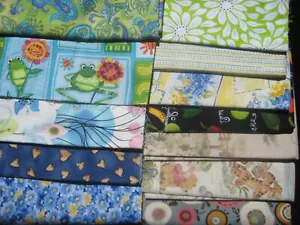 12 Misc Small Pieces Quality US Made Quilting Fabric Green 1/4, 1/2 Yd Lot #93 - Picture 1 of 5