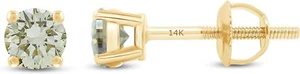 Solitaire Screw Back Stud Earrings Yellow Lab Grown Diamond in 14k Gold - Picture 1 of 13