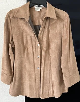 “Blue Ice”  Women's Vintage Faux Fur/Suede Moto Bomber Snap Jacket Brown Sz 12 - Image 1 of 4