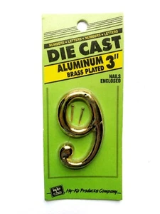 Hy-Ko Aluminium 3" Druckguss Messing versilbert Hausnummer "9" - Bild 1 von 1