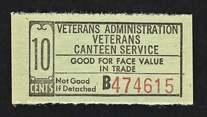 Ten Cents (10¢) - Veterans Administration Canteen Service - Ticket - Scrip - Picture 1 of 2