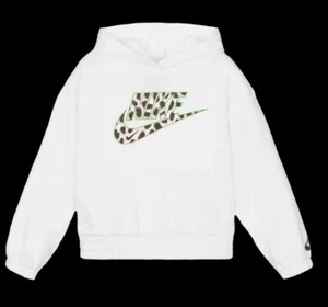 Nike Girls Pullover Crop Hoodie Animal Print Logo White Size 6 (M) NWOT - Picture 1 of 7