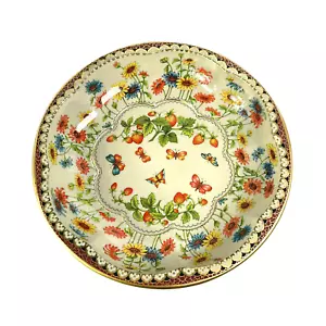 Vintage Daher 10" Metall Schüssel Tablett Frühling Blume Schmetterlinge und Erdbeeren England - Bild 1 von 10