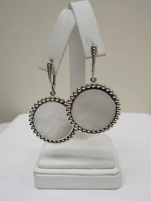 Pendientes colgantes de madreperla blancos de plata de ley LAGOS de diseñador Foto 1 de 4