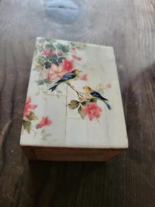 Vintage Jewelry Box Keepsake Box Decoupage Wood Birds Floral Branches Beautiful - Picture 1 of 11