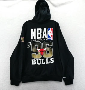 Chicago Bulls Hoodie Mens Large NBA Champions '96 Black Mitchell Ness Streetwear - Picture 1 of 11