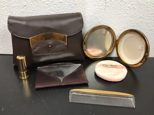 Vintage 50’s Leather Lin-Bren Evening Bag Clutch w/Compact/Comb/Mirror/Lipstick - Picture 1 of 16