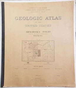 ORIGINAL 1899 WYOMING GEOLOGISCHE ATLAS KARTE ABSAROKA FOLIO #52 CRANDALL & ISHAWOOA - Bild 1 von 9