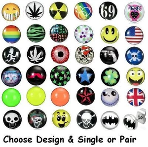 New Fun Logo Stud Earring Choose Single or Pair Picture Mens Boys Girls Earings - Picture 1 of 35