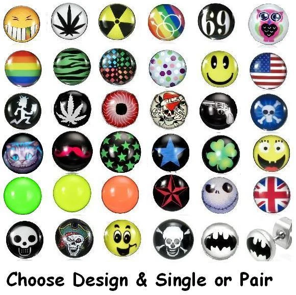 New Fun Logo Stud Earring Choose Single or Pair Picture Mens Boys Girls Earings Foto 1 de 1