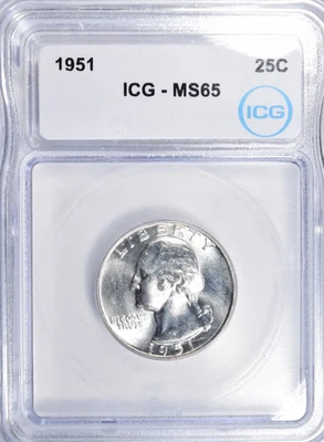 1951 WASHINGTON QUARTER ~ NICE BRIGHT ICG MS65! - Image 1 of 2