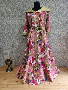 Vintage 50er / 60er Jahre Blumendruck Kleid seitlicher Reißverschluss Gürtel voller Rock - Bild 1 von 14