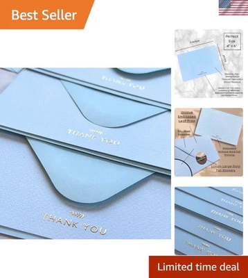 Набор синих благодарственных карточек Carolina — 36 элегантных карточек с акцентами из золотой фольги - Изображение 1 из 4