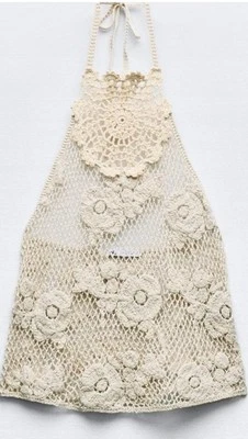 Zara Pure Cotton Crochet Halter Neck Top Size 10-12  - Image 1 of 4