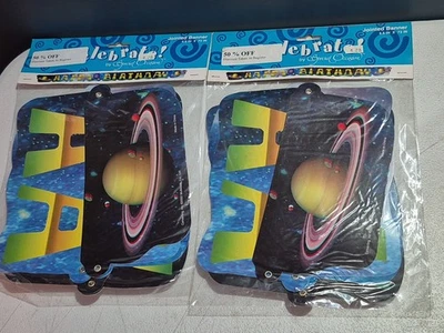Lot Of 2 Happy Birthday Jointed Banner-Outer Space-NIP 4.5"×72"-READ* - Image 1 of 4