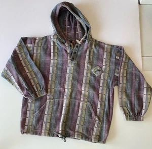 80s Vintage RUSTY Surfer Pullover Woven Cotton Blanket Sweatshirt Surf Hoodie - Picture 1 of 17