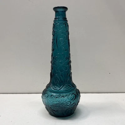 Vaso de garrafa texturizado azul-petróleo. Vaso de vidro estilo MCM de 12 polegadas de altura Genie - Imagem 1 de 4