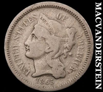 1865 Three Cent Nickel - Scarce  Better Date  No Reserve  #F4507 - Image 1 of 2