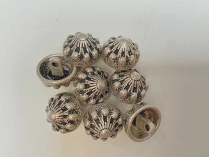 flower buttons metal silver tone 5/8" shank 5 pcs - Picture 1 of 2