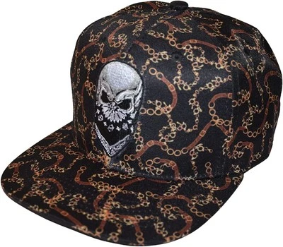 Gorra de béisbol Popfizzy para hombre con calavera, pico plano calavera con cadenas Foto 1 de 4