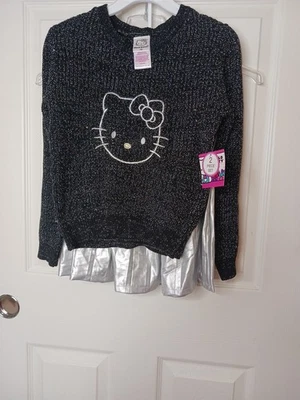 Hello Kitty Sparkly Black Kids Sweater & Silver Skirt Set Size 7/8 New With Tags - Image 1 of 4