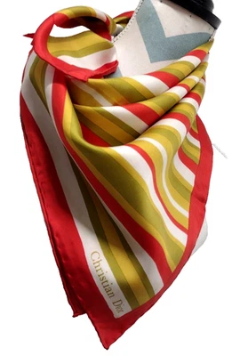 Christian Dior 1960s Striped Silk Scarf Avocado Vintage Designer Mid Century Mod - Image 1 of 4