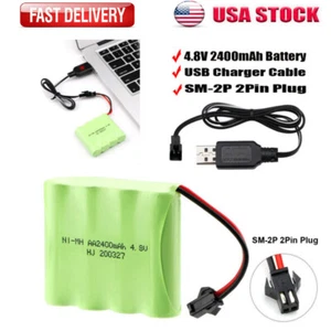 4.8V 2400mAh NI-MH AA Battery Pack SM-2P 2Pin Plug+Charger for RC Car Truck USA - Picture 1 of 10