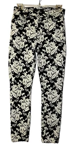 7 FOR ALL MANKIND Pants Women's Size 26 Black Wht High-Rise Skinny Floral Jeans - Picture 1 of 7