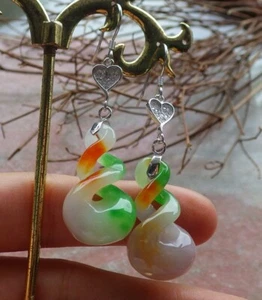 925 Sterling Silber 3 Farben Jade Ohrring Hänger Kreis *8* geknotet Knoten 397563 - Bild 1 von 7
