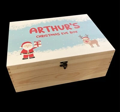Personalised Printed Santa & Reindeer Children's Wooden Christmas Eve Box - Image 1 of 4