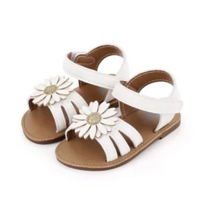 NEW BORN BABY GIRL FLORAL WHITE SRING SUMMER SANDALS SIZE 0-6 MONTHS - Picture 1 of 4