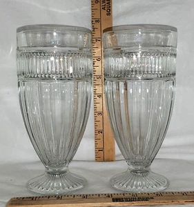 2 Vintage Anchor Hocking Annapolis Klar Fuß Eisbecher Gläser Trinken - Bild 1 von 24