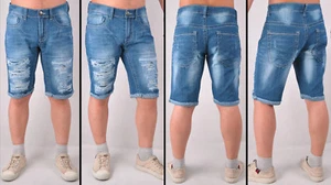 NWT Mens Shorts Bermuda Knee length Stretch Distress Ripped indigo wash DL-27119 - Picture 1 of 2