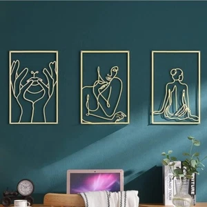 3 Pack Gold Wall Decor, Metal Minimalist Bedroom Wall Decor (9"x12") - Picture 1 of 4