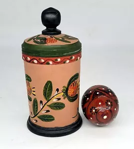 ThriftCHI ~ Folk Art Kraffts Lidded Jar & Decorated Wooden Egg - Picture 1 of 12
