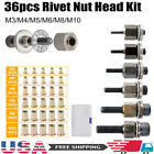 36Pcs Full Rivet Nut Head Kit Iron Galvanized Hand Rivet Head With M3-M10 Nuts