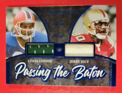 JERRY RICE JAMES LOFTON GAME USED JERSEY CARD #d19/35 2020 LEAF ITG 49ERS BILLS - Image 1 of 3