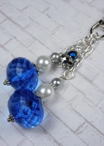 Faceted Rondelle Glass Pearl Crystal Purse Charm Bag Clip Blue Grey Handmade New - Picture 1 of 4