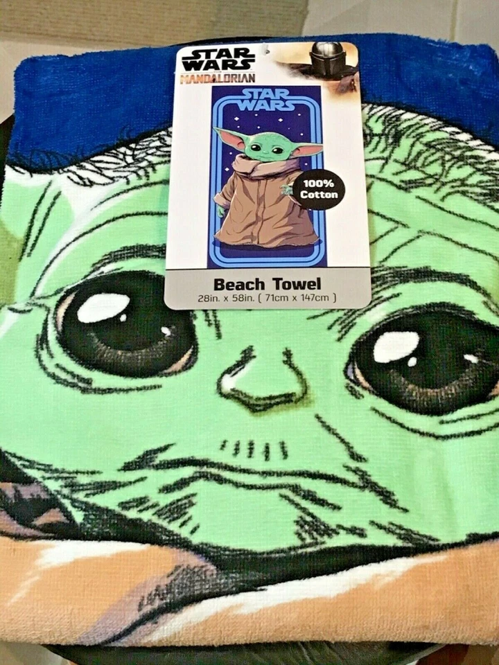 Disney Star Wars The Mandalorian Baby Yoda Beach Towel 28” X 58” 100 Cotton