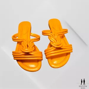 Alexandre Birman Vicky geknotete flache Leder-Pantoletten Sandalen orange Damen 38,5 8,5 - Bild 1 von 8