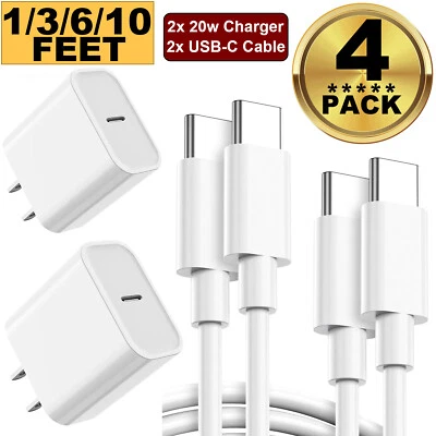 2x USB Type C Fast Charger + 2x Type C Charging Cable For iPhone 15 iPad Samsung - Image 1 of 4